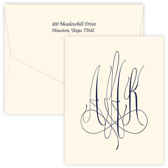 Virginia Monogram Vertical Folded Note Cards - Raised Ink